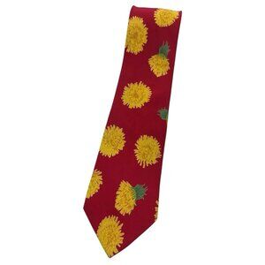 FABRIC FRONTLINE Men's 100% Silk Necktie LUXURY Tie Red Floral W:3.6" EUC